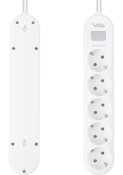 5li 1.5 Metre Kablolu Anahtarlı Beyaz Akım Korumalı Priz (4886)
