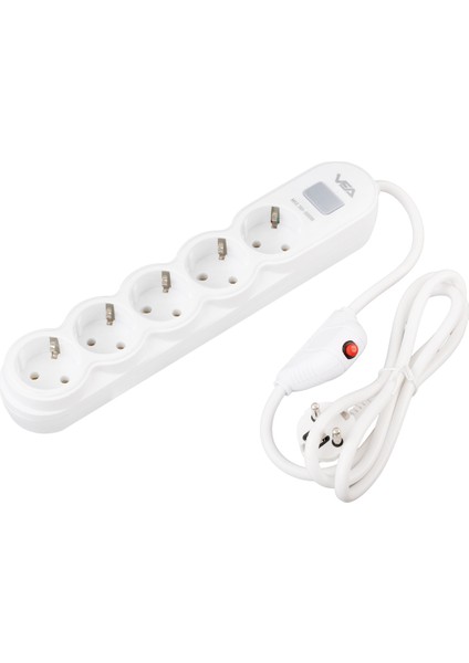 5li 1.5 Metre Kablolu Anahtarlı Beyaz Akım Korumalı Priz (4886)
