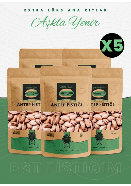 Antep Fıstığı (Kabuklu-Kavrulmuş) Extra Lüks Ana Çıtlak 90 Gram,5'li Paket