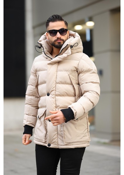 Erkek Kapşonlu Torba Cepli Kışlık Uzun Mont modelleri