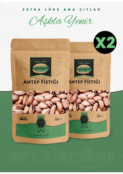 Antep Fıstığı (Kabuklu-Kavrulmuş) Extra Lüks Ana Çıtlak 500 Gram,2'li Paket