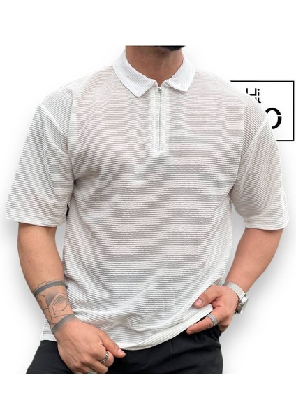 Oversize Fermurlı Polo Yaka T-Shirt