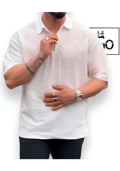 Oversize Fermurlı Polo Yaka T-Shirt