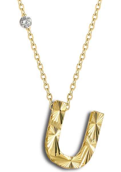 Pırlanta 14 Ayar Altın Kalemli U Harfi Kolye modelleri