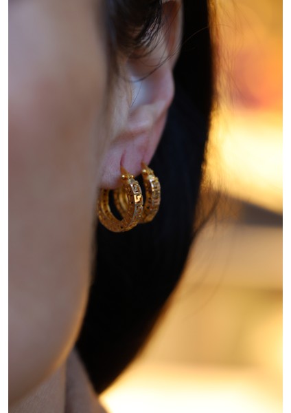 14 Ayar Altın Cimarlı Greek Desenli Halka Küpe