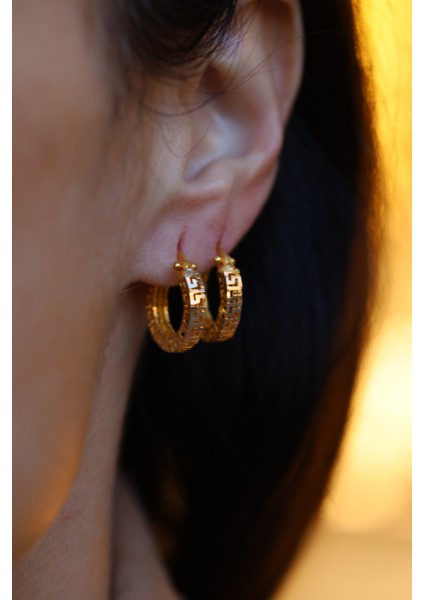 14 Ayar Altın Cimarlı Greek Desenli Halka Küpe fiyatları