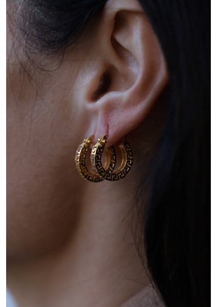 14 Ayar Altın Cimarlı Greek Desenli Halka Küpe modelleri