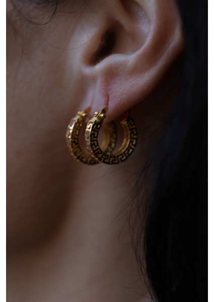 14 Ayar Altın Cimarlı Greek Desenli Halka Küpe fırsatları