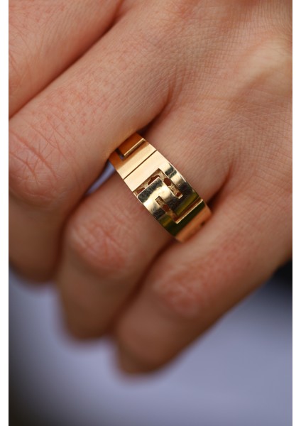 14 Ayar Altın Greek Desenli Yüzük modelleri