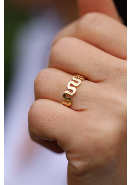 14 Ayar Altın Oval Zikzak Yüzük modelleri