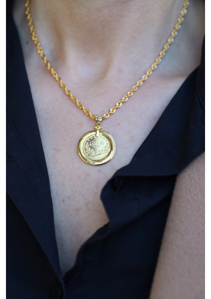 14 Ayar Altın Balıksırtı Kenarlı Reşat Baskılı Kolye Ucu