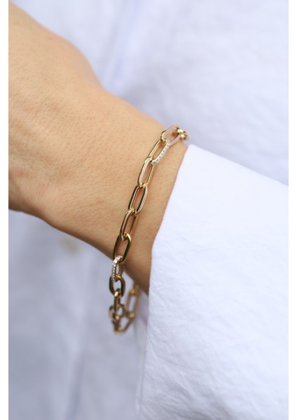 14 Ayar Altın Taşlı Oval Ataç Bileklik