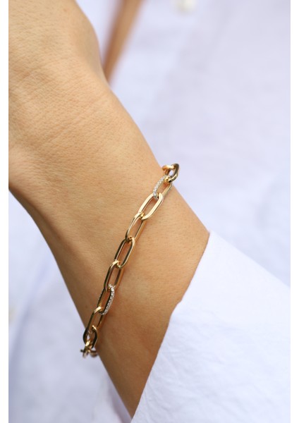 14 Ayar Altın Taşlı Oval Ataç Bileklik fiyatları