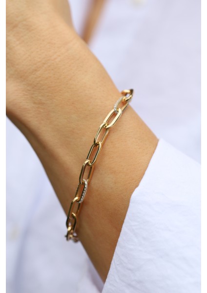 14 Ayar Altın Taşlı Oval Ataç Bileklik modelleri