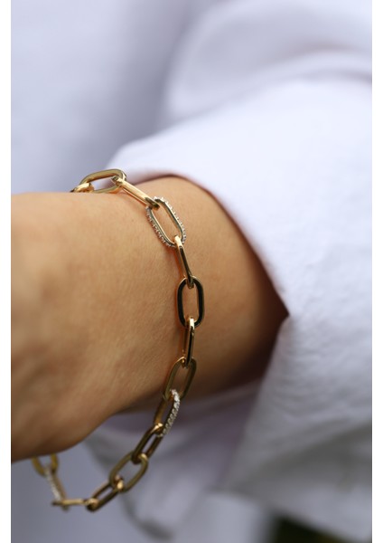 14 Ayar Altın Taşlı Oval Ataç Bileklik fırsatları