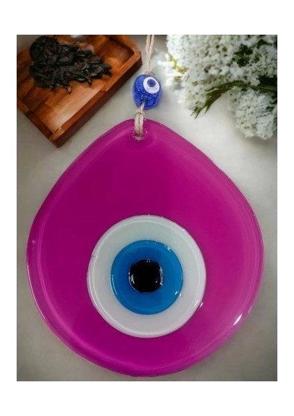 Mavi Nazar Boncuklu Pembe Renk Nazar Boncuklu Damla Desen El Yapımı Duvar Süsü