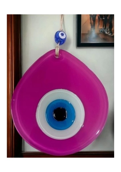 Mavi Nazar Boncuklu Pembe Renk Nazar Boncuklu Damla Desen El Yapımı Duvar Süsü