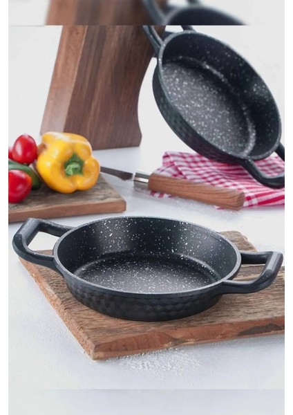 3 Parça Sahan Tava Seti 18 Cm-20 Cm-22 Cm Siyah Döküm Granit Kaplama Ağır Kalın Yanmaz Yapışmaz modelleri
