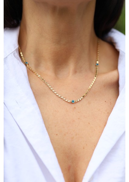 14 Ayar Altın Nazarlık Detaylı Pullu Kolye modelleri