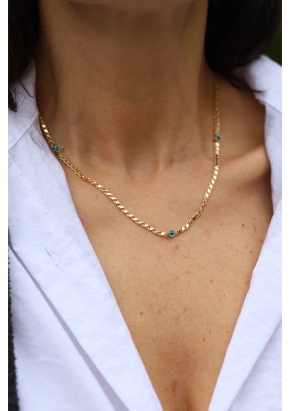 14 Ayar Altın Nazarlık Detaylı Pullu Kolye fırsatları