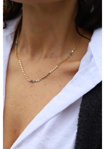 14 Ayar Altın Nazarlık Detaylı Pullu Kolye indirimleri