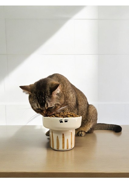 Seramik Mama Su kabı, El Yapımı Yüksek Tasarım, Kedi ve Yavru Köpek Mama Kasesi, Dekoratif Mama Kasesi, Antibakteriyel, Hediyelik Mama kabı