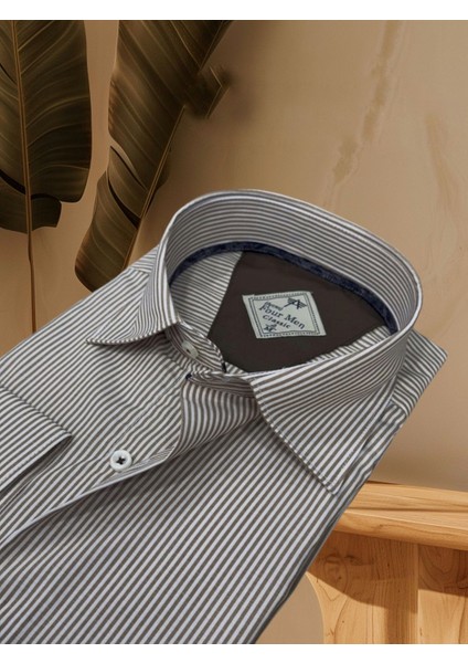 Klasik Kesim Çizgili Uzun Kollu Erkek Gömlek fiyatları