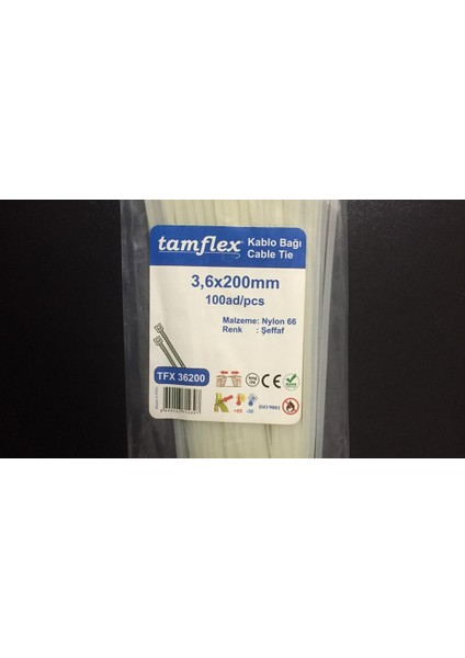 3.6 x 200 mm (20 cm) Kırık Beyaz Kablo Bağı Cırt Kelepçe 100 Adet