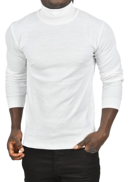 Örme Desenli Dar Kesim Tam Balıkçı Yaka Boğazlı Kazak 2505510