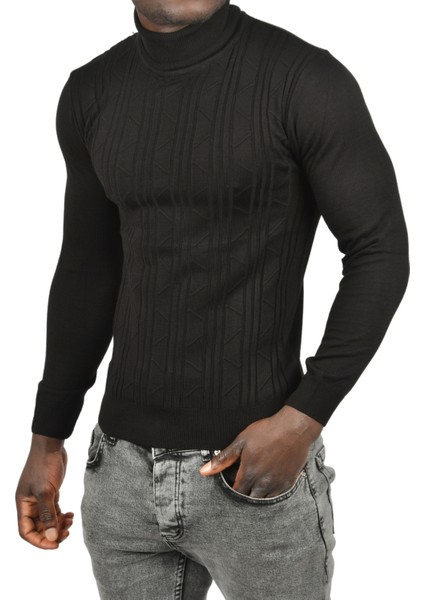 Çizgili Kabartma Desenli Tam Balıkçı Yaka Boğazlı Kazak 2505509 fiyatları