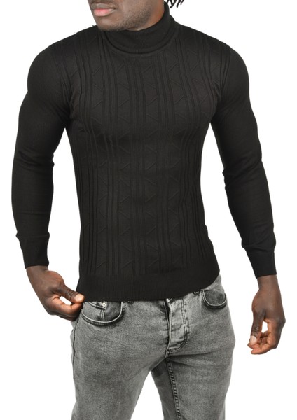 Çizgili Kabartma Desenli Tam Balıkçı Yaka Boğazlı Kazak 2505509 fırsatları