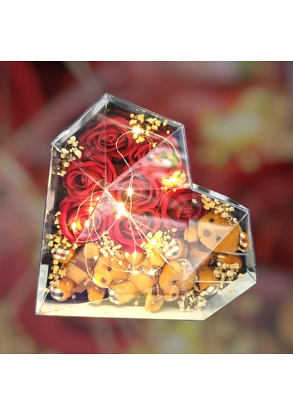 Ayıcıklı Kadife Kaplı Işıklı Kutu