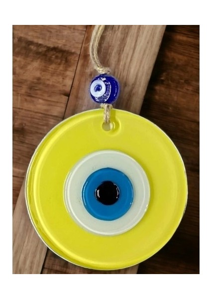 Mini Boy Sarı Nazar Boncuklu Duvar Süsü 10 cm Cam Duvar Dekoru