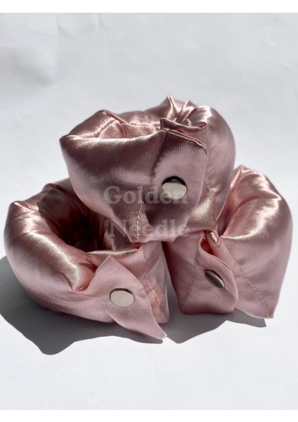 Saten Çıtçıtlı Bigudi Sosisi Isısız Saç Şekillendirici Pudra Pembe 3 Saç Bigudisi ve Saklama Çantası