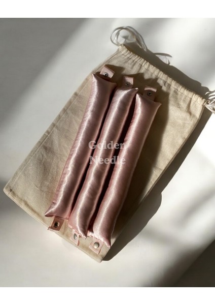 Saten Çıtçıtlı Bigudi Sosisi Isısız Saç Şekillendirici Pudra Pembe 3 Saç Bigudisi ve Saklama Çantası modelleri