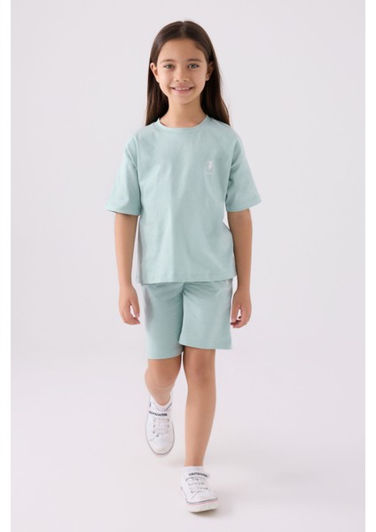 Kız Çocuk Mavi Bermuda Takım