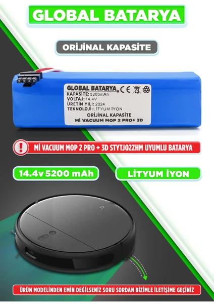 Mi Vacuum Mop Pro 2+ 3D Akıllı Robot Süpürge Bataryası 14.4V 5200 mAh Pil