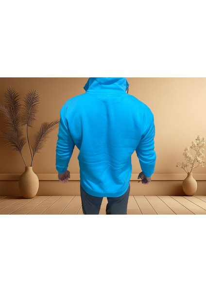 Mavi Oversize Şardonlu Erkek Sweat, Uzun Kollu