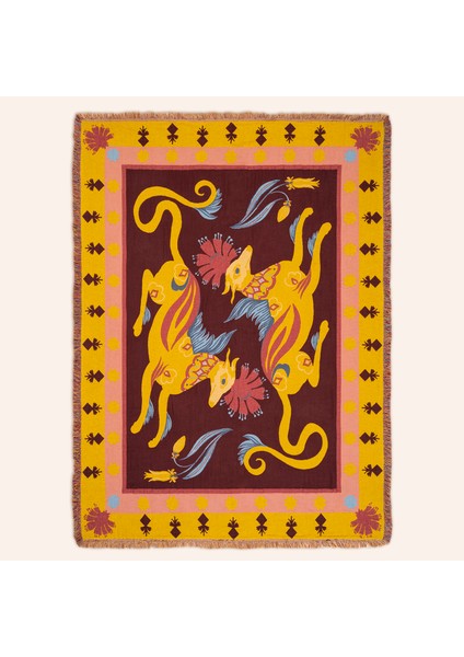 Novelas Saçaklı Jakarlı Pamuk %100 Pamuk Koltuk Şalı 137x180 Cm Renkli