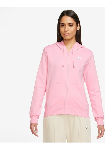 Sportswear Club Fleece Women's Full-Zip Hoodie Kadın Pembe Kapüşonlu Sweatshirt DQ5471-690