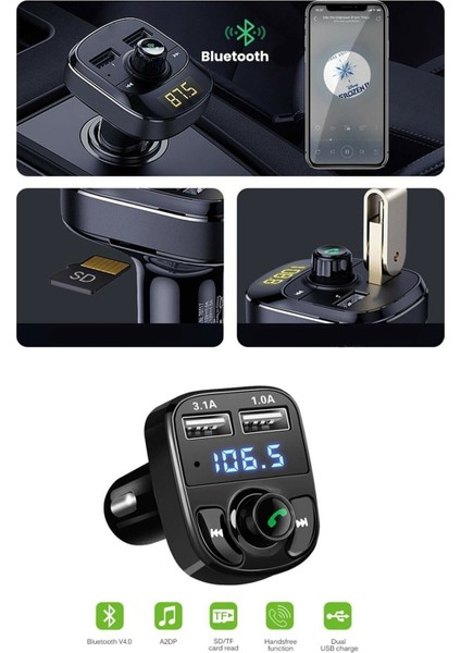 Araç Bluetooth Fm Transmitter Cihazı Araba Mp3 Çalar Oto Çakmaklık Şarj Aleti Müzik Kiti fırsatları