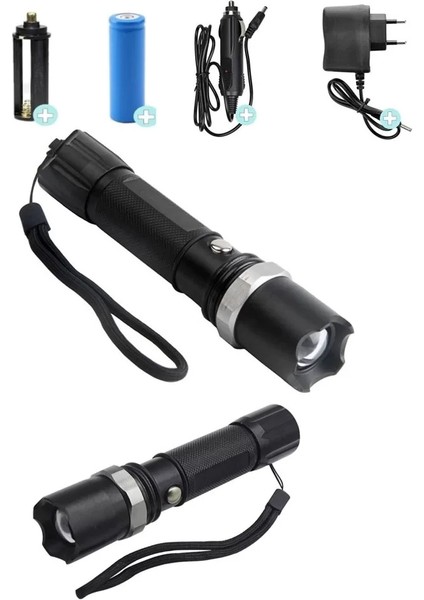 Swat Profesyonel Şarjlı El Feneri Ledli+Flashlight+Zoom Özellikli 6 Parça Full Set