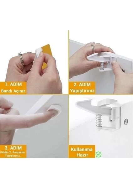 4 Adet - Bebek Çocuk Güvenliği Korumalı Yapışkan Çekmece ve Dolap Için Tutucu Gizli Güvenlik Kilidi