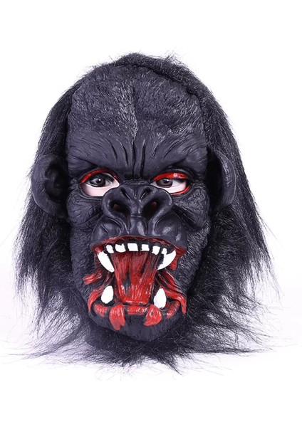 Lateks Goril Maskesi Maymun Maskesi Et Maskesi Orangutan Siyah Saçlı 2 No