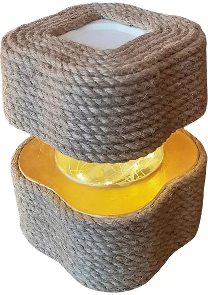 Masa Lambası - Bahçe Lambası Halat Jüt Ip Dekorlu Pilli Ledli Beton Aydınlatma fırsatları