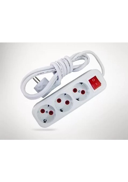 2 mt Kablolu Anahtarlı 3 Lü Topraklı Grup Priz