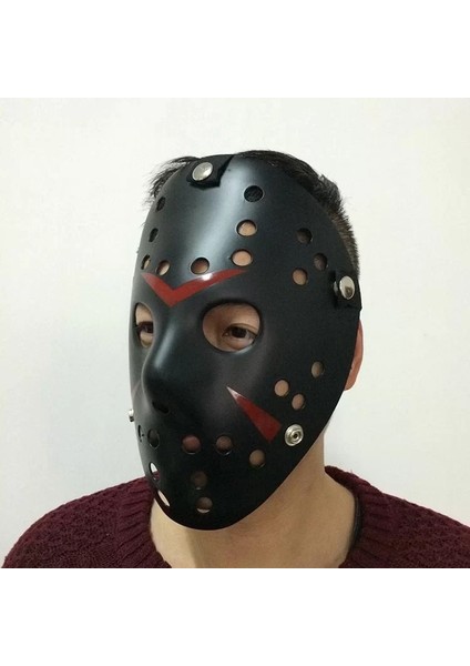 Siyah Renk Kırmızı Çizgili Tam Yüz Hokey Jason Maskesi Hannibal Maskesi modelleri