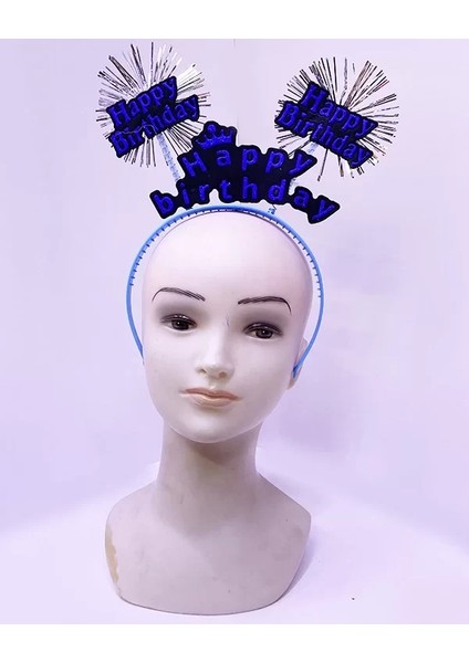 Happy Birthday Yazılı Püsküllü Neon Mavi Renk Doğum Günü Tacı 22 x 19 cm