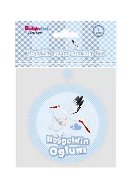 Hoşgeldin Oğlum Yazılı Baby Shower Partisi Asmalı Ip Süs 3 Adet