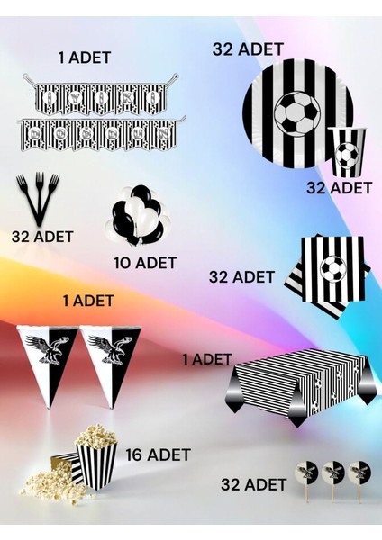 32 Kişilik Siyah Beyaz Temalı Ultra Lüx Set - Doğum Günü Parti ve Eğlenceli Etkinlikler